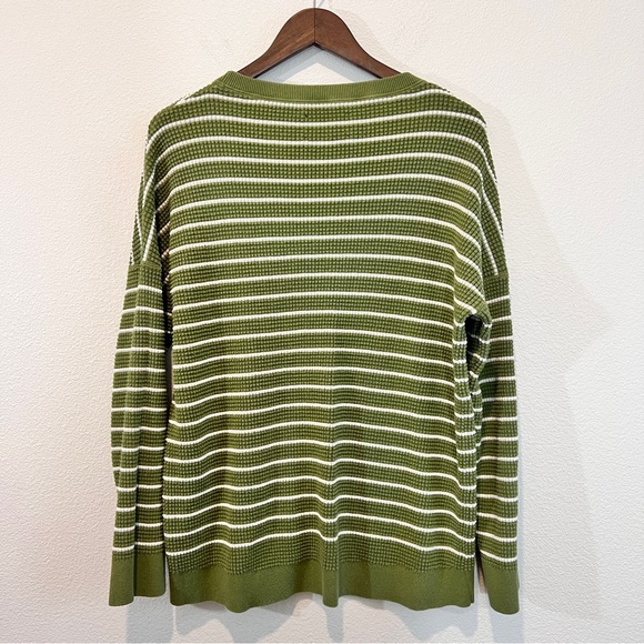 REI Co-op Green White Striped Cotton Crewneck Sweater XL Waffle Knit - Picture 9 of 10